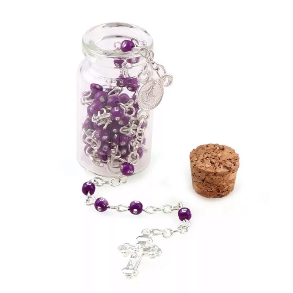 Children’s Purple Rosary 4mm Beads Silver Tone Crucifix Catholic Baptism - Picture 6 of 9